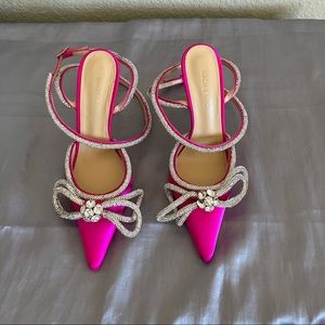 MACH MACH Double Bow Glitter FUSCIA Pink Ankle Strap Heels 36.5 SOLD OUT